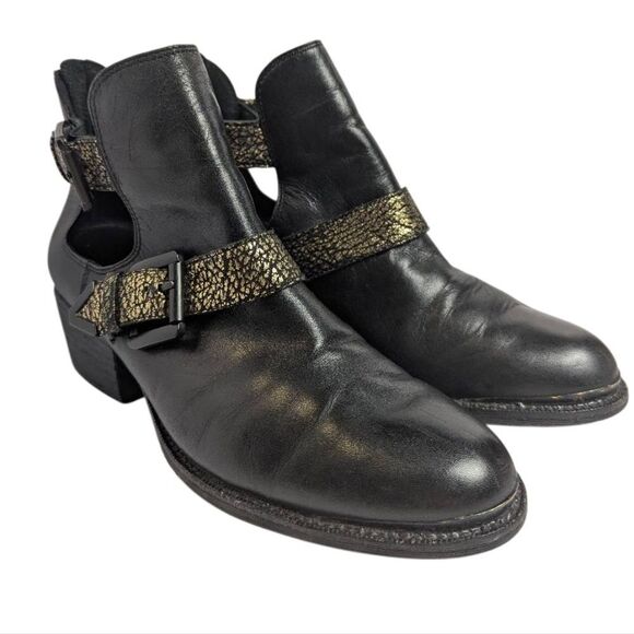 Elliot Lucca Raffaela Black & Gold Leather Cutout Ankle Boots Womens 7 - Picture 2 of 7